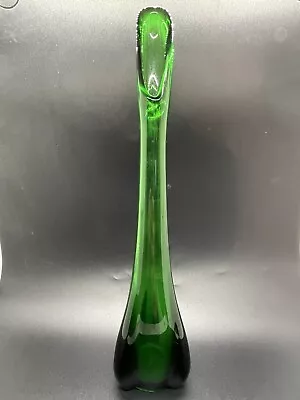 VIKING Art Glass Swung/Stretch Three Foil Bud Vase Evergreen 12” • $100