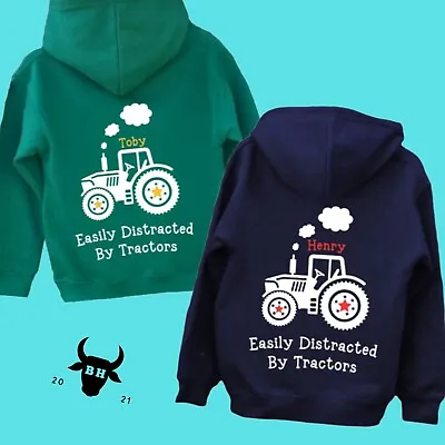Personalised Boys Tractor 'Easily Distracted By Tractors' Jumper Hoodie Farming • £25.99