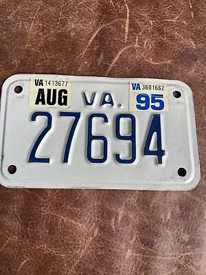 Virginia Motorcycle License Plate. 1995 VA 🏍 5 Digit Tag # 27694 • $14.75