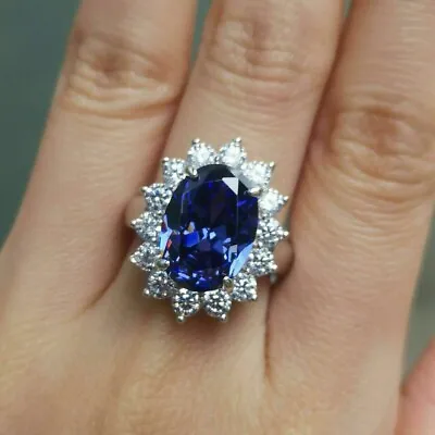 Natural Tanzanite 4Ct Oval Halo Cocktail Engagement Ring 14K White Gold Plated • $270.39