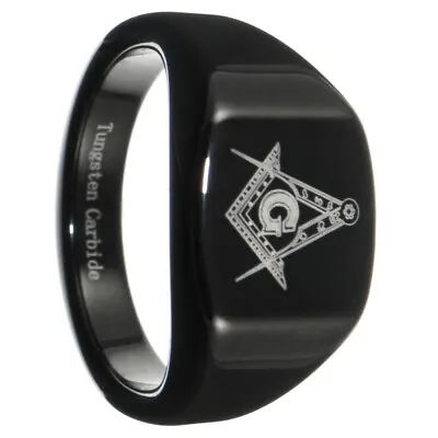 12mm Black Freemason Masonic Tungsten Carbide Men Ring Size 7-15 • $24.99