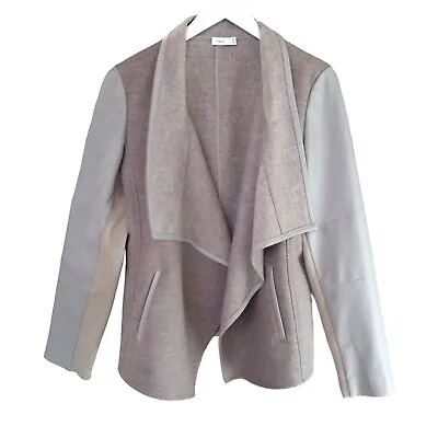 VINCE Women's L Beige Wool Blend Mixed Media Leather Sleeve Drape Front Jacket • $80