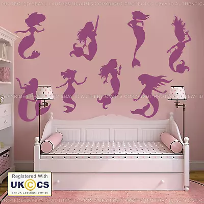 Mermaid Wall Stickers & Decals X8 Nautical Fish Tile Bath Vinyl Baby Kid Bedroom • $2.48