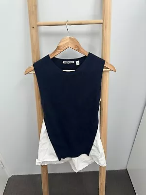 Country Road Navy Blue Knit Tank Top White Shirt XS 8-10 Stretch  • $15