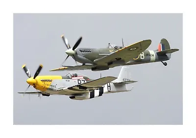 £8.49 • Buy Spitfire Mk11a & P51 Mustang A4 Photograph Picture Poster With Choice Of Frame