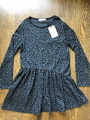 $17.99 • Buy NWT Zara Girls Collection Gray Black Leopard Ruched Long Sleeve Dress 13 14