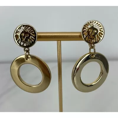 Vintage Anne Klein Clip-On Gold Tone Logo Hoop Earrings • $29.99