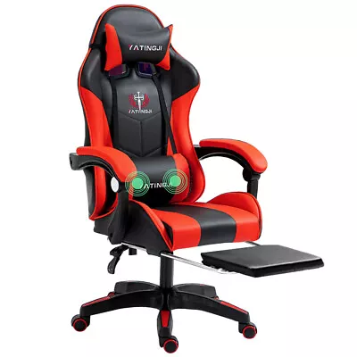 Premium Gaming Chair 2-Points Massage Racing RGB LED Leather Footrest Office • $124.99