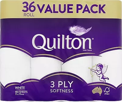 36x Quilton Toilet Paper Tissue Rolls 3-Ply 180 Sheets - Free Postage Best Price • $25