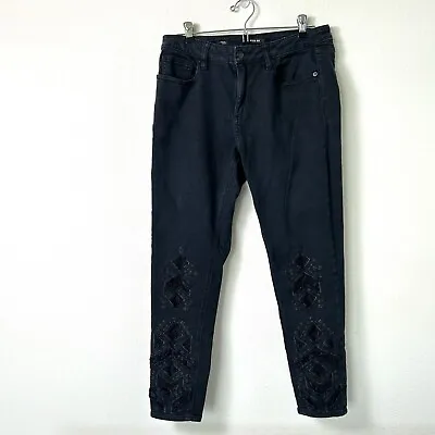 Miss Me Womens Jeans Size 31 Black Ankle Skinny Distressed Cut Out Stretch Denim • $22.45