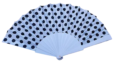 1x Unisex White Polka Dots Spotted Plastic Hand Fan For Weddings Summer Foldable • £3.95