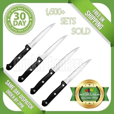 £3.79 • Buy Set Of 4 Sharp Steak Meat Knives Black Handle Serrated Edge Knife Cutlery Uk