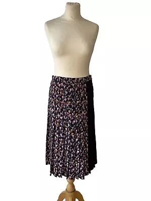 Versace Sz 38 Black-pink-orange Floral Black Side Panel Silk Pleated Skirt • $37.35