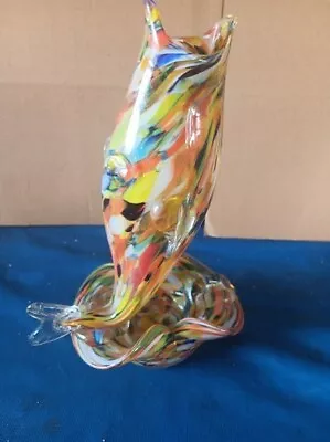 1960's Vintage Kitsch Murano End Of Day Glass Upright Fish Vase With Dish Base • £15.99