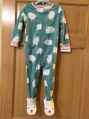 New Carter's Sheep Fleece Pajama PJs Girl 1pc Sleeper Footed Footie Toddler • $14.98