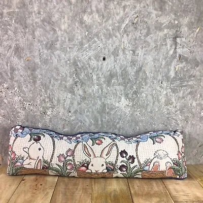 Home Decor Vintage 90s  Blue Tapestry Lumbar Bunny Pillow Easter Spring 34 X 12 • $14.99