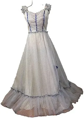 Vtg Gunne Style Swiss Dot Sheer Polka Dot Blue Flocked Dress Sz 11/12 Praire • $85