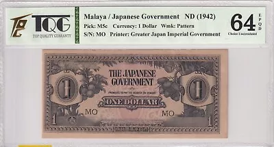1942 Malaya 1 Dollar Pick#M5c  64 EPQ Choice UNC • $2.99