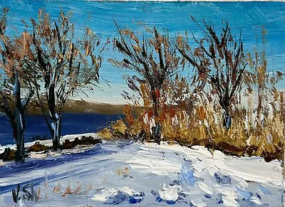 ACEO Original Oil Painting Winter Landscape Forest River Art Signed Framed • £26.60