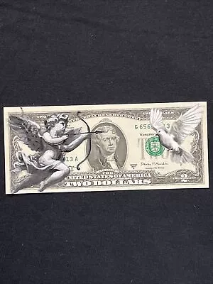 Angel And Dove 2 Dollar Bill Painting Graffiti Art Street Art Cherub Battle • $81