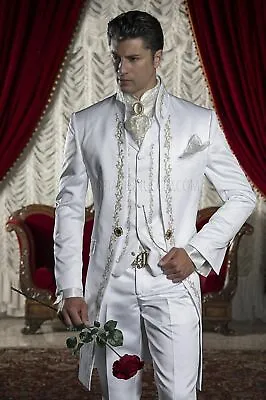 Embroidery White Men Tuxedo Wedding Suit Luxury Groom Party Prom Dinner Custom • $115