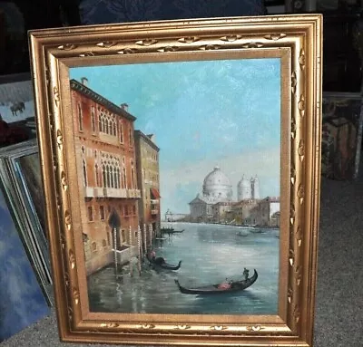 Large Older Venice Gondola Oil Painting  Signed Vittorio Super Lovely    • $1800