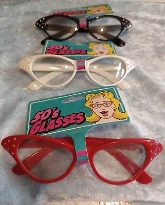 Ladies 50s 60s Rock N Roll Glasses Grease Dame Edna Specs Fancy Dress Accessory • £6.84