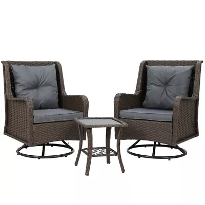 Gardeon Outdoor Furniture Lounge Setting 3Pcs Wicker Swivel Chair Sofa Patio Set • $409.95