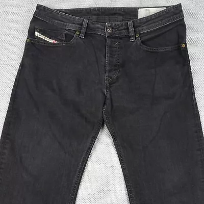 Diesel Waykee Jeans Men's Straight Stretch Black Denim 0886Z Button Fly W32 L30 • £36.98