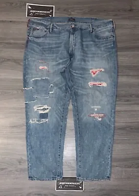 POLO RALPH LAUREN Big Tall Varick Slim Straight Red Bandana Distress Jeans NWOT • $69.97