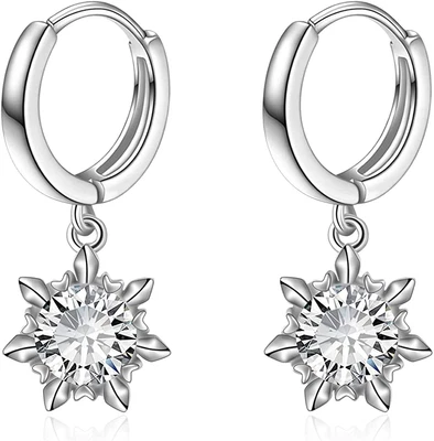 $78.59 • Buy Dangle Small Hoop Earrings For Women Sterling Silver Snowflake Drop Earrings
