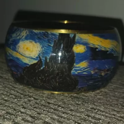 Rare Bracelet Vincent Van Gogh Starry Night Bracelet Cuff Bangle Gold & Blue • $42.99