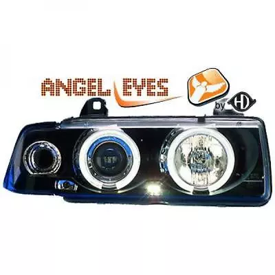 LHD Headlight Projector Pair Angel Eyes Black For BMW 3 Series E36 90-99 • $255.65
