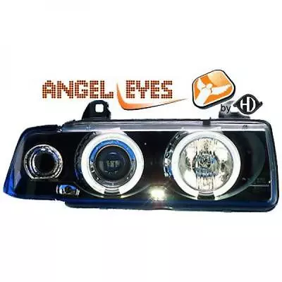 LHD Projector Headlights Pair Angel Eyes Black For BMW 3 Series E36 90-99 • $306.95