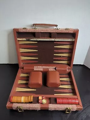 Vintage Backgammon Set - ARIES Travel Case-Preowned Red Brown • $45