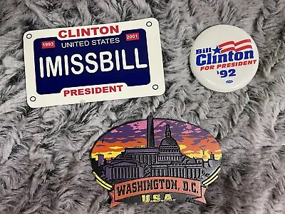 CLOTHING BUTTON / PIN 90's  BILL CLINTON FOR PRESIDENT 92  & 2 Fridge Magnets  • $17.95