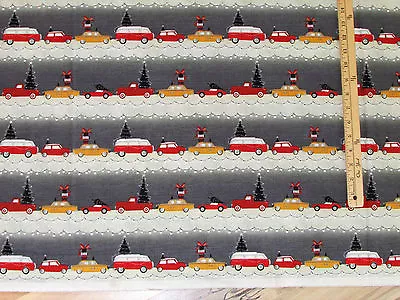 $3.97 • Buy Around Town Stripe Taxi Wagon VW Bus Cooper Christmas Fabric By The 1/2 Yd #3718