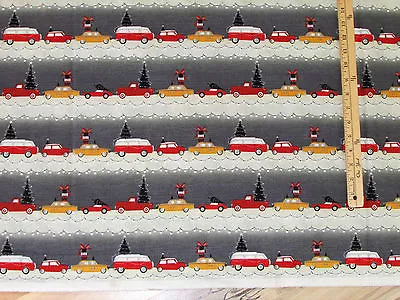 Around Town Stripe Taxi Wagon VW Bus Cooper Christmas Fabric By The 1/2 Yd #3718 • $3.44