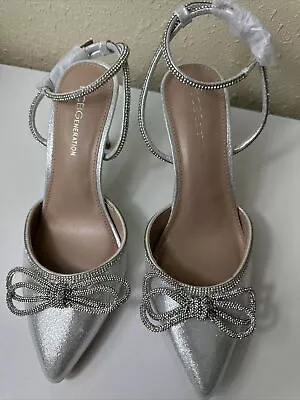 BCBGeneration Annese Silver And Rhinestone Heels Ankle Straps Size 8 Disco/party • £37.04