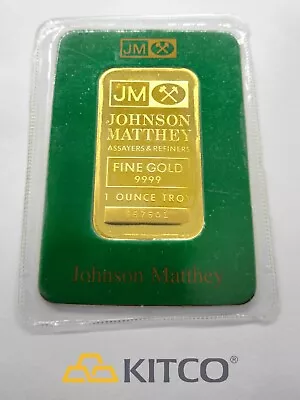 Vintage Johnson Matthey 1 Oz Fine Gold Minted Bar 9999 Green Assay Card #B 57501 • $2600