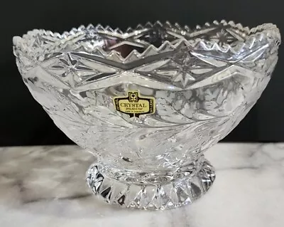 Vintage Zajecar Yugoslavia 24% Lead Crystal Hand Cut Bowl Etched Roses • $16