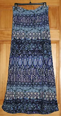 Rue 21 Long Skirt Women’s Sz M Blue Maxi Geometric Skirt Stretchy Poly & Spandex • $9.99