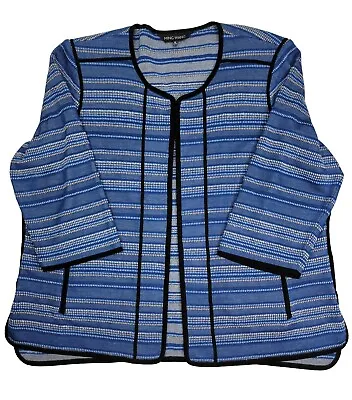 Ming Wang Cardigan Jacket Womens Plus Size 1X Blue Yellow Knit 3/4 Sleeve Stripe • $44.10