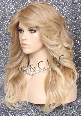 $94.95 • Buy Human Hair Blend Full Wig Blonde Mix Wavy Bang Heat OK Feather Sides WEPX 