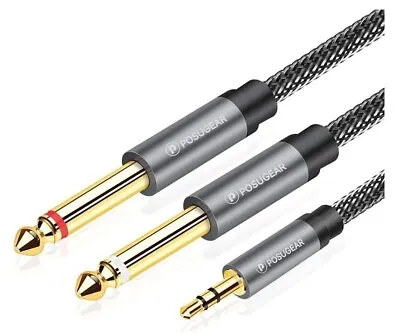 3.5mm To 6.3mm Mono Cable 2m 1/4 To 1/8 Inch Male To Male Audio Splitter Nylon • £4.99