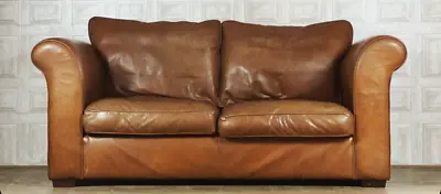 LAURA ASHLEY Burgess 2 Seater Club Sofa Tan Brown Leather Hide *FREE DELIVERY* • £695