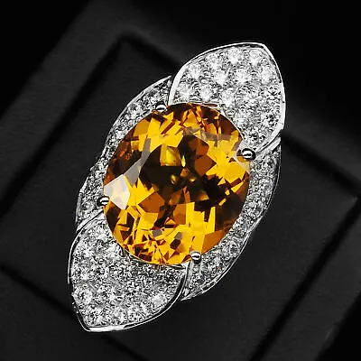 Golden Yellow Citrine Oval 16.20Ct 925 Sterling Silver Handmade Rings Size 7.25 • $34.99