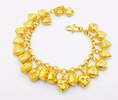 $33.99 • Buy Hearts 22K 24K Thai Baht Yellow White Gold Plated Bracelet Bangle Jewelry Women