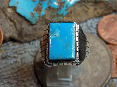 New Mens Ring Sterling Silver Kingman Turquoise Navajo Trevor Jack Size 10 1/4 • $112.77