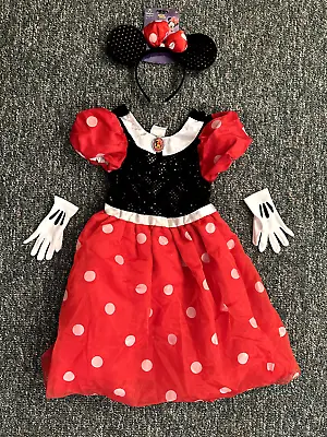 Disney Store Minnie Mouse Dress Halloween Costume Size 7/8 W/ Headband & Gloves • $48